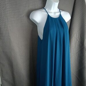 Everly Dress Womens Medium Teal Halter A-Line Shift Pleated Keyhole Made USA